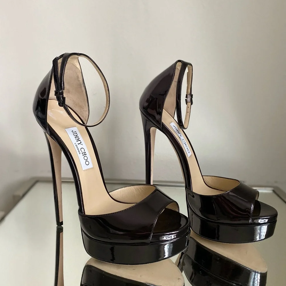 New Jimmy Choo Max 150 Black Patent Leather Open
Toe Platform Sandals 41 $1,095 - Picture 9 of 13